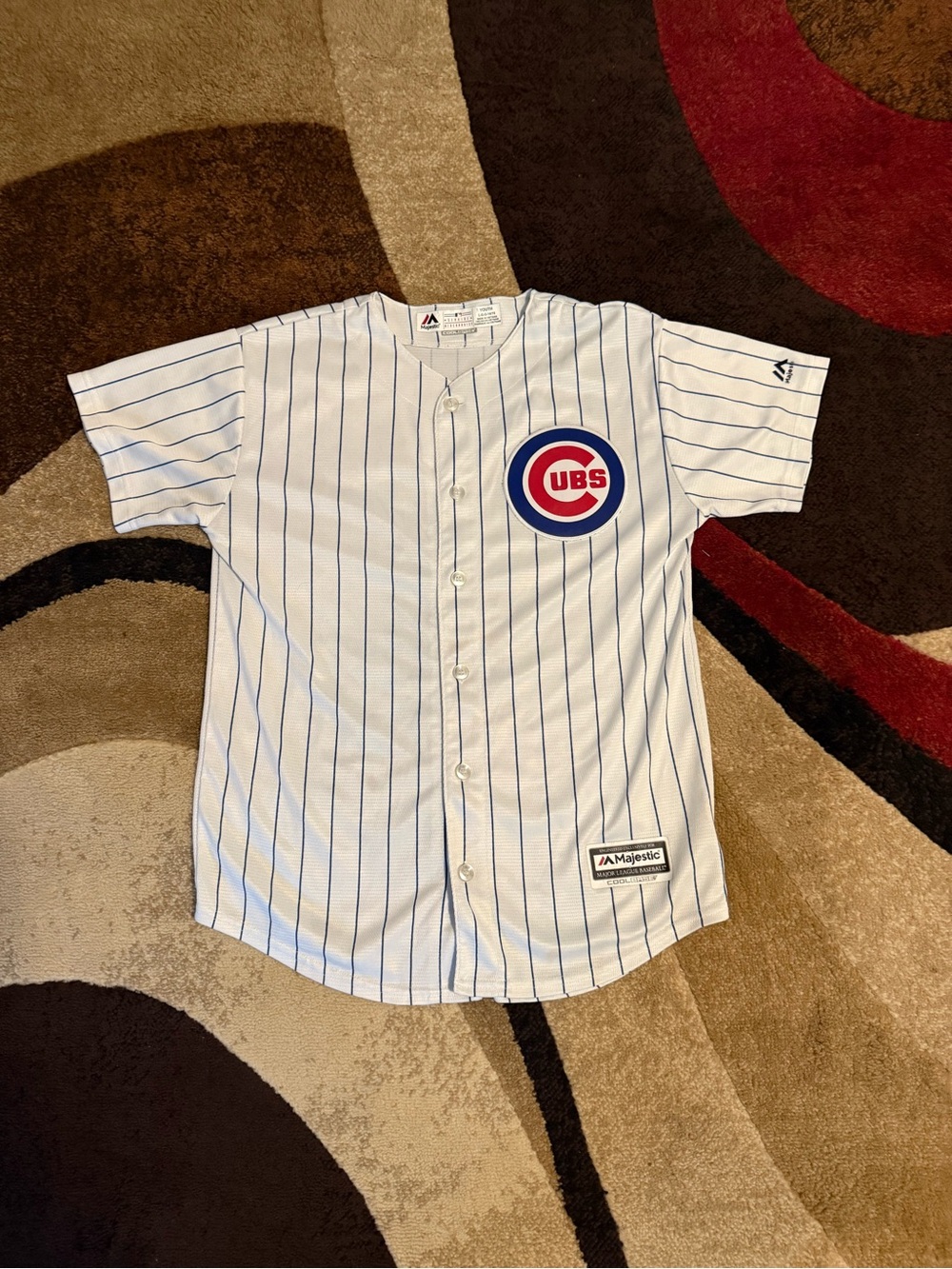 Majestic Kids Chicago Cubs White Jersey with Blue Pinstripes
